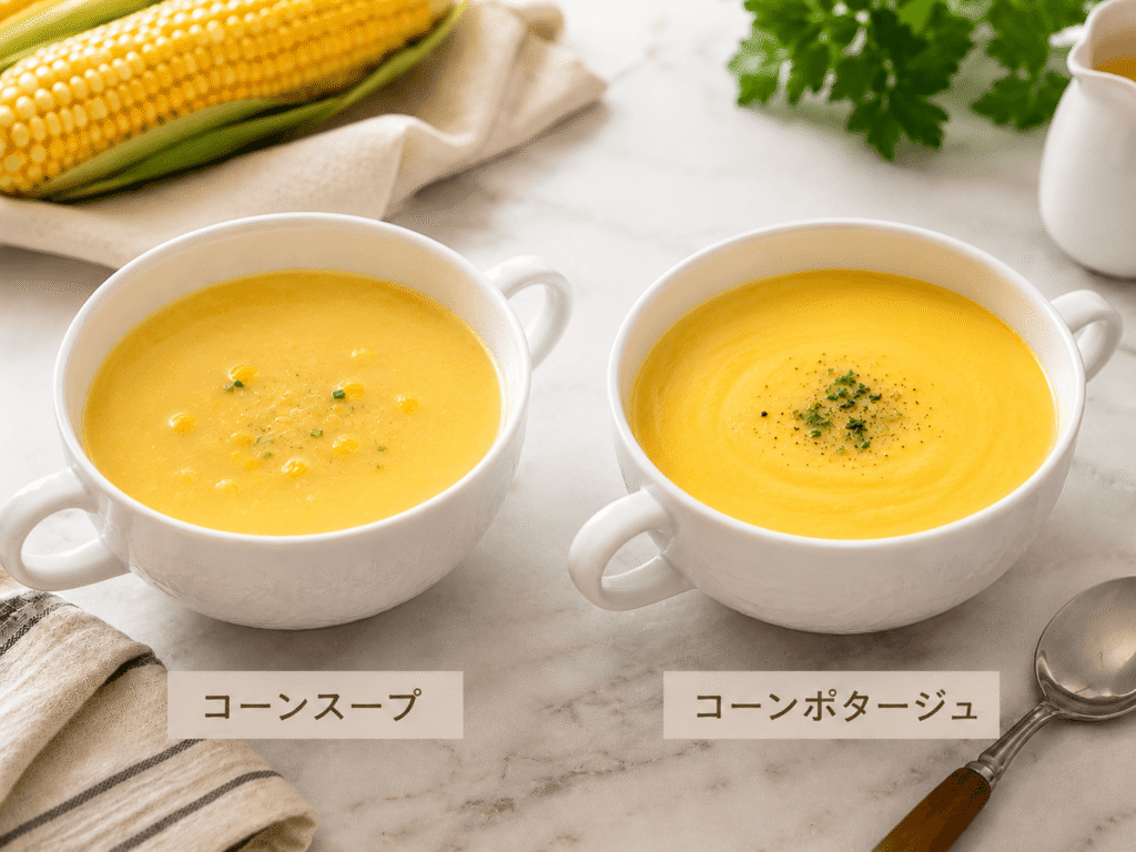 コーンスープとコーンポタージュの違いは「粒感」。味わい・食感・選び方
