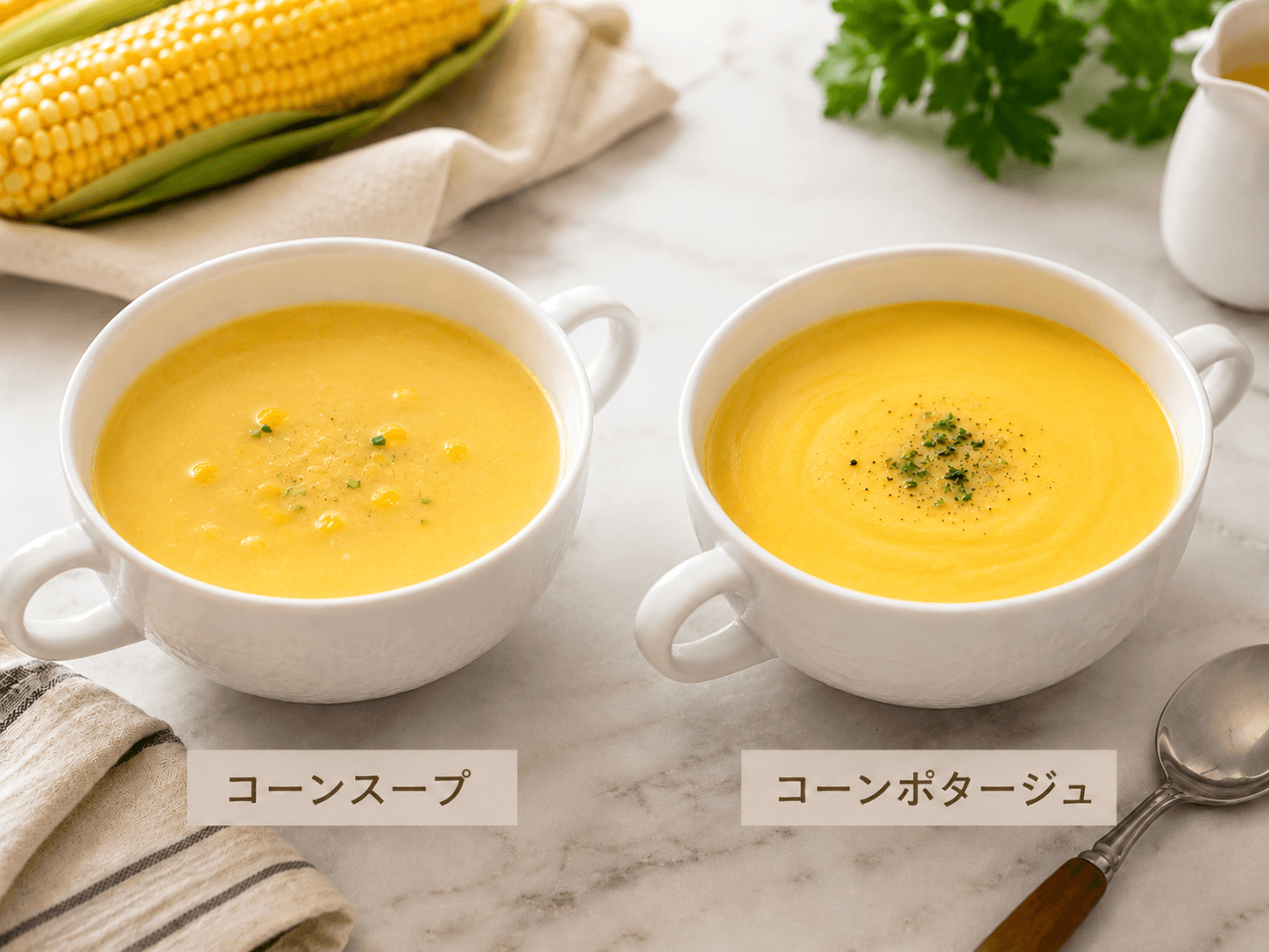コーンスープとコーンポタージュの違いは「粒感」。味わい・食感・選び方